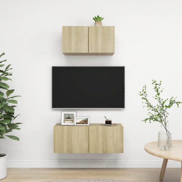 Muebles de pared de TV 2 pzas aglomerado color roble Sonoma D