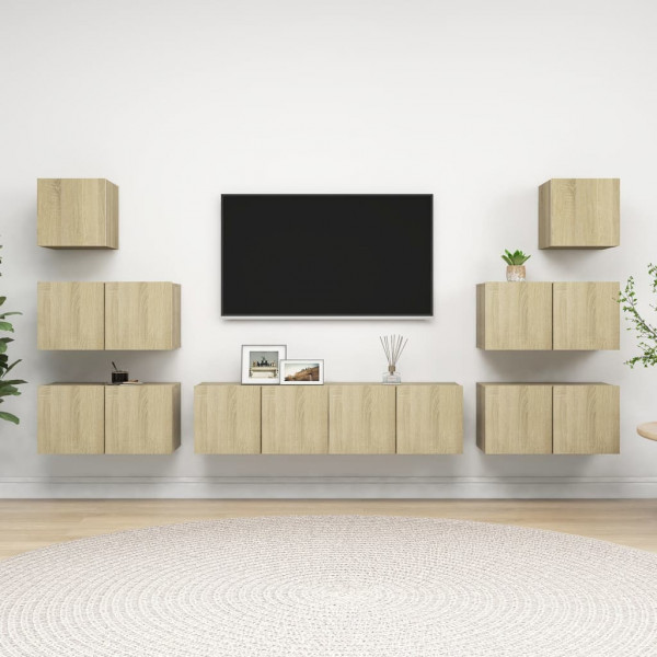 Muebles de pared de TV 8 pzas aglomerado color roble Sonoma D