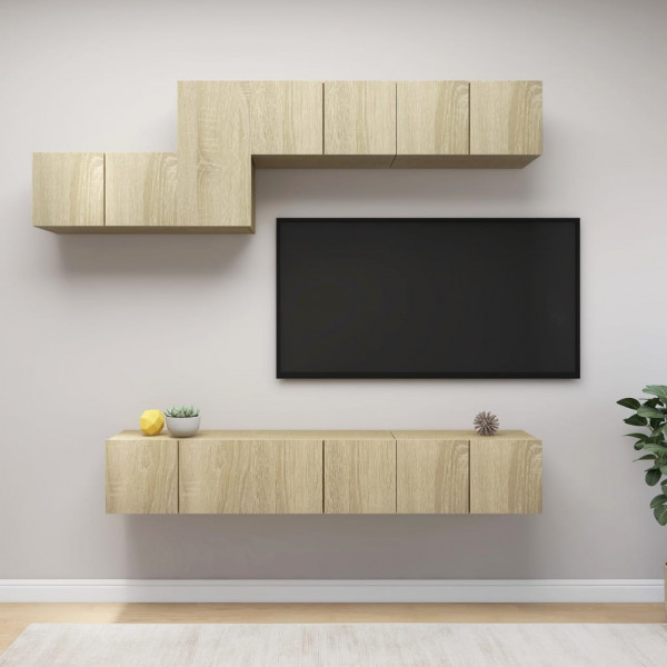 Mobiliário de parede de TV 7 pzas aglomerado cor de carvalho Sonoma D
