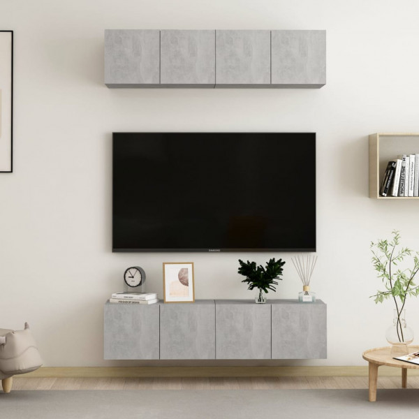 Muebles para TV 4 uds aglomerado gris hormigón 60x30x30 cm D