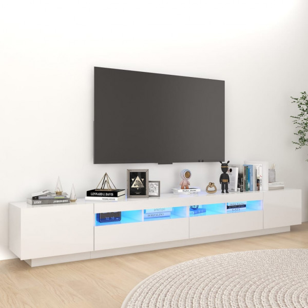 Mueble para TV con luces LED blanco brillante 260x35x40 cm D
