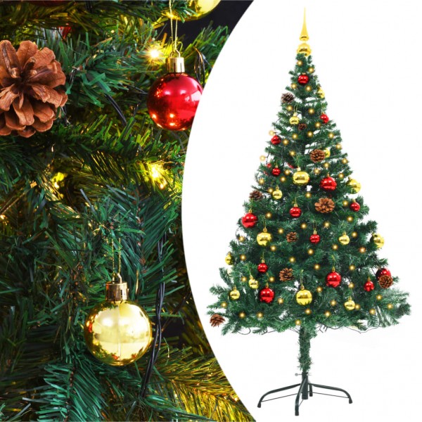 Árvore de Natal artificial com luzes e bolas verdes 150 cm D
