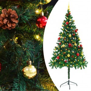 Árvore de Natal pré-iluminada com luzes e bolas verdes 180 cm D