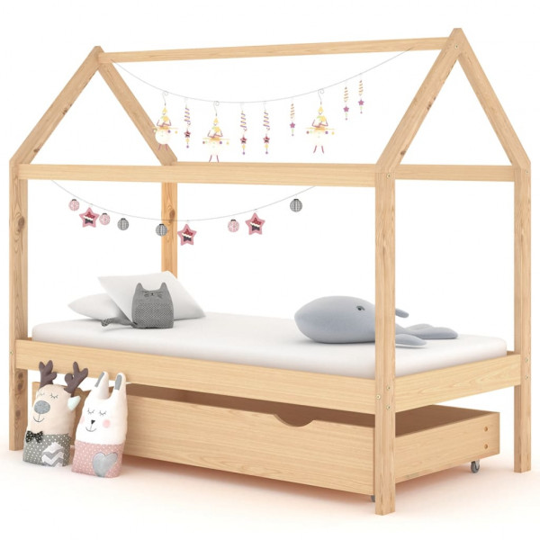 Estrutura de cama infantil com caixote madeira de pinho 80x160 cm D