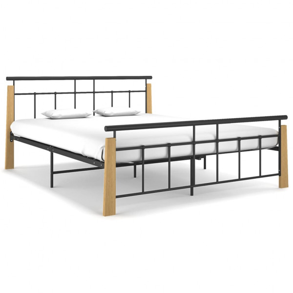 Estructura de cama metal y madera maciza de roble 160x200 cm D