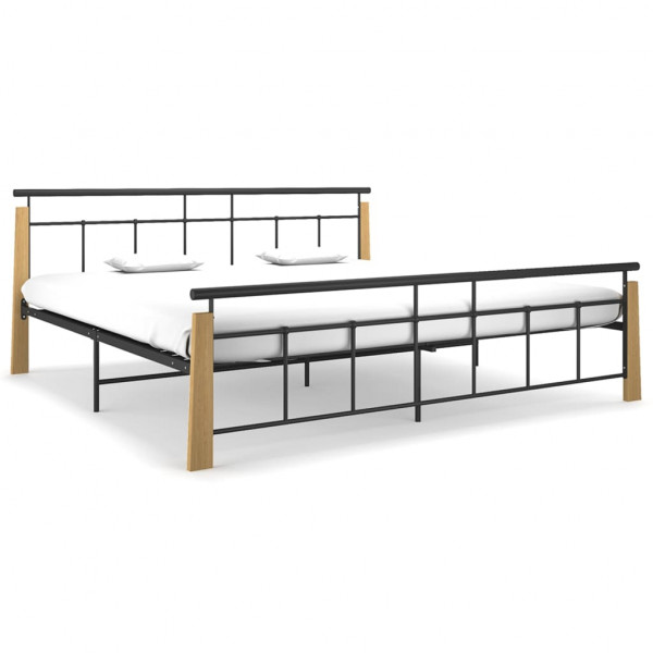 Estructura de cama metal y madera maciza de roble 200x200 cm D