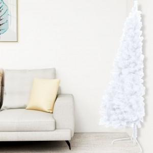 Medio árbol de Navidad artificial con soporte PVC blanco 150 cm D