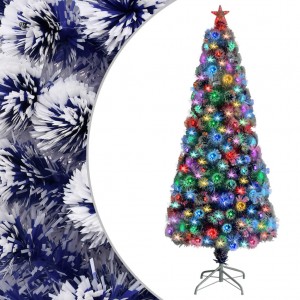 Árbol de Navidad con luces fibra óptica blanco y azul 180 cm D