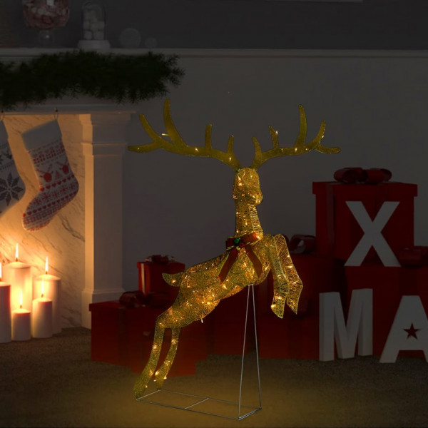 Rino decorativo de Natal dourado 120 LEDs brancos quentes D