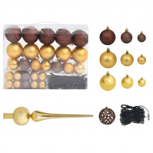 Conjunto de bolas de Natal 61 pzas com pico 150 LED ouro bronze D