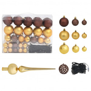 Set de bolas de Navidad 61 pzas con pico 150 LED dorado bronce D