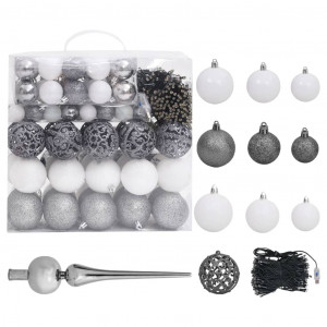 Set de bolas de Navidad 120 pzas con pico 300 LED blanco y gris D