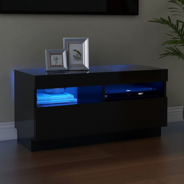 Mueble para TV con luces LED negro brillante 80x35x40 cm D