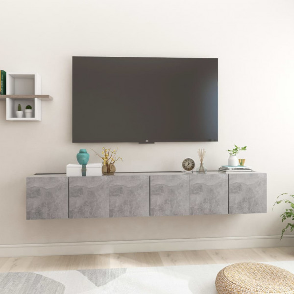 Muebles colgantes de TV 3 unidades gris hormigón 60x30x30 cm D