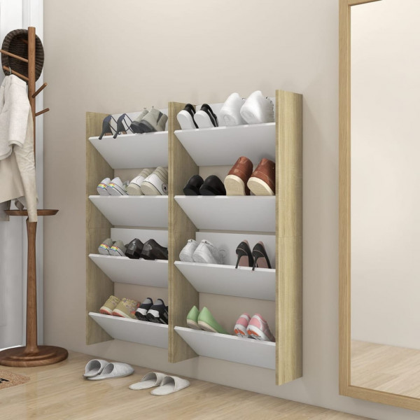 Sapatos de parede 4uds de revestimento branco e carvalho 60x18x60cm D