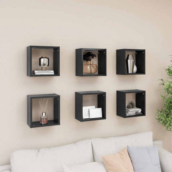 Estantes cubo de pared 6 uds aglomerado gris 26x15x26 cm Estantes cubo de pared 6 uds aglomerado gris 26x15x26 cm D