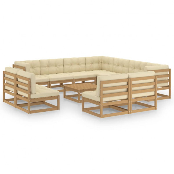 Conjunto de móveis de jardim 12 pzs almofadas madeira pinheiro marrom mel D