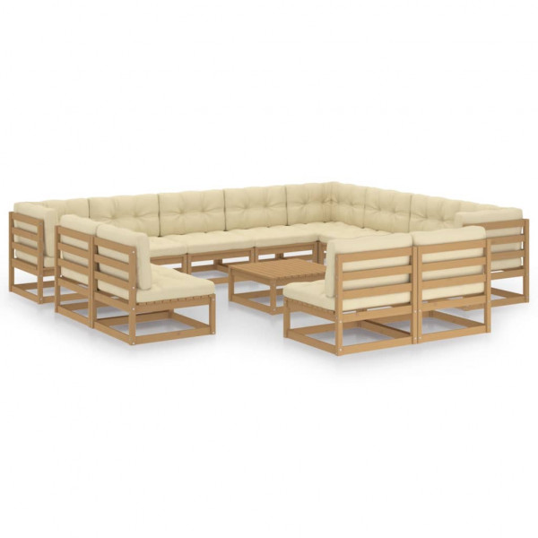 Conjunto de móveis de jardim com 13 peças de almofadas em madeira de pinho castanho mel D