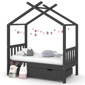 Estrutura da cama infantil e caixote madeira pinho cinza 70x140cm D