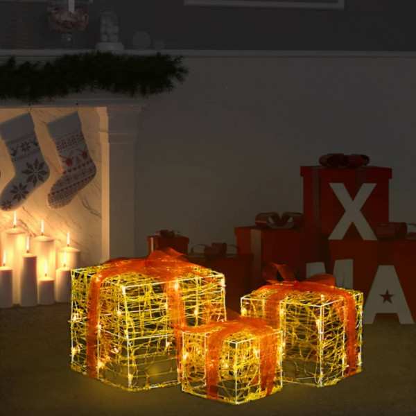 Caixa decorativa de presente de Natal acrílico 3 pcs branco quente D