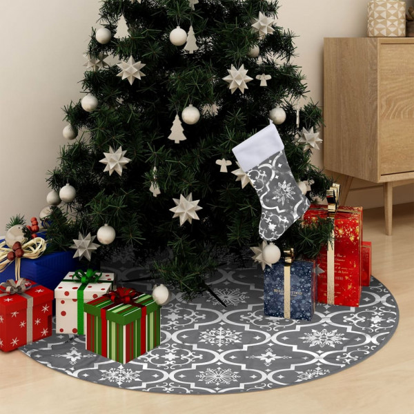 Falda de árvore de Natal luxuosa com meias de tecido cinza 122cm D