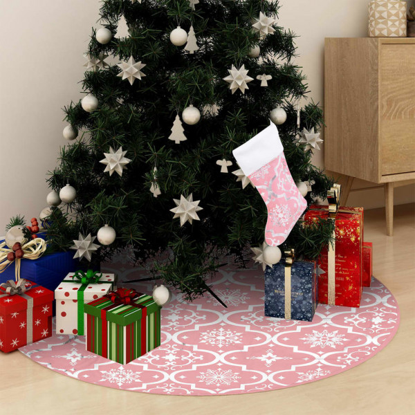 Saia de árvore de Natal de luxo com meias de tecido rosa 90 cm D