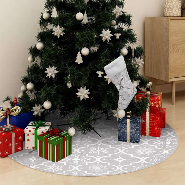 Falda del árbol de Navidad de lujo y calcetín tela blanco 122cm D