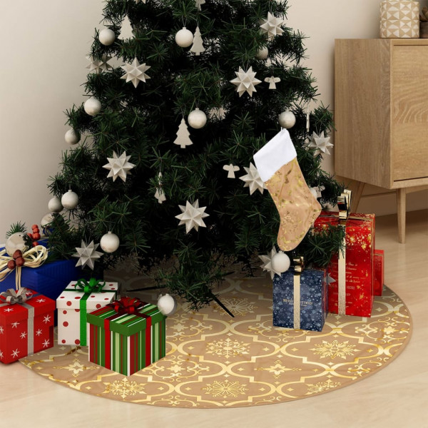 Falda del árbol de Navidad lujosa y calcetín tela amarillo 90cm D
