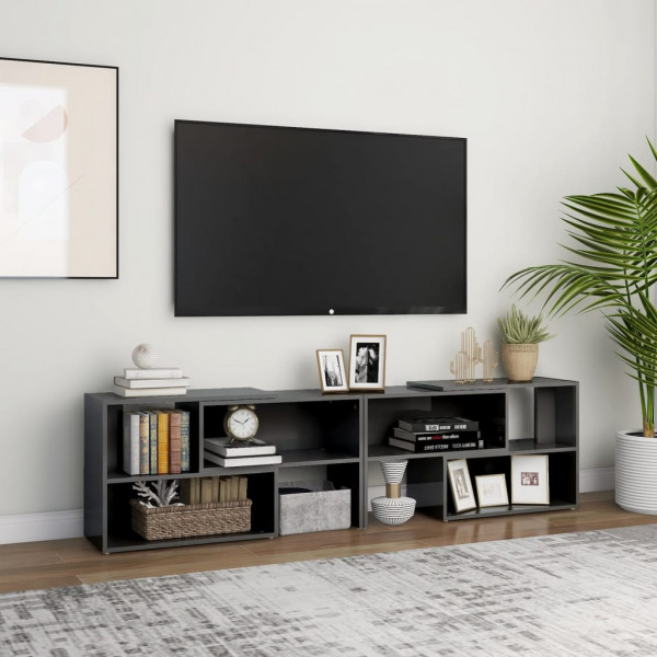 Mobiliário de TV de madeira contraplacada cinza brilhante 149x30x52 cm D