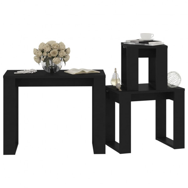 Mesas empilhadas 3 peças de madeira de contraplacado preto D