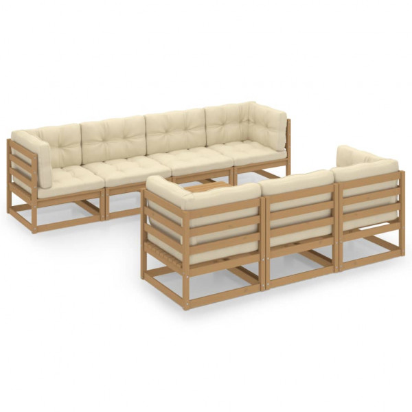 Muebles de jardín 8 piezas con cojines de madera de pino maciza D