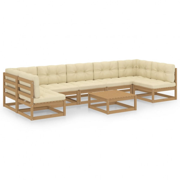 Conjunto de mobiliário de jardim 8 pzs almofadas madeira pinheiro marrom mel D