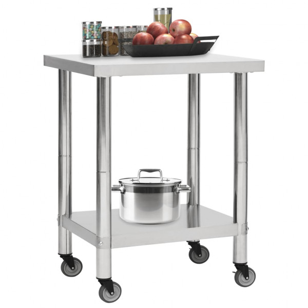 Mesa de trabajo para cocina con ruedas acero inox 80x45x85 cm D