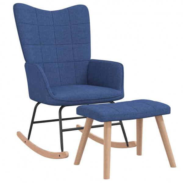 Cadeira de balanço com apoio para os pés em tecido azul D