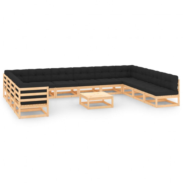 Mobiliário de jardim de 13 peças com almofadas de madeira maciça D