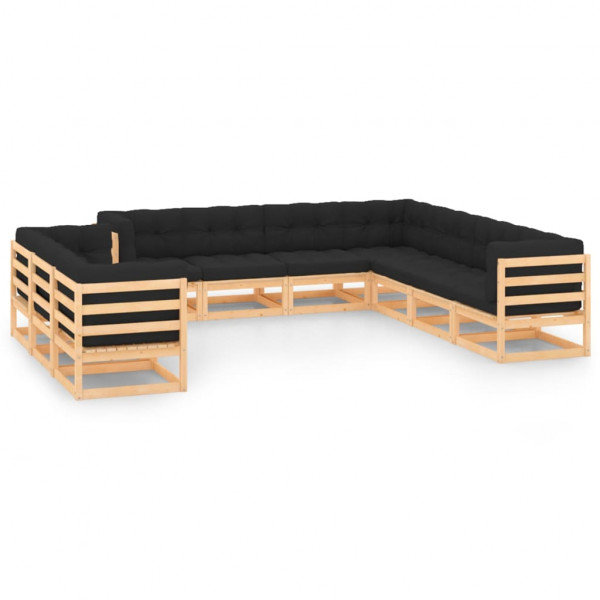 Mobiliário de jardim almofadas de 10 peças madeira maciça de pinho D