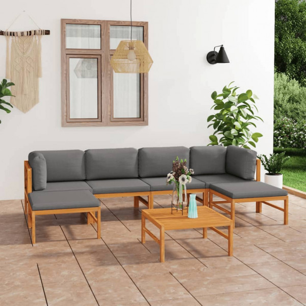 Set de muebles de jardín 7 pzas madera de teca y cojines gris D