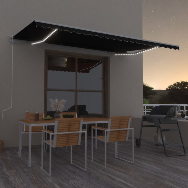 Toldo automático LED sensor de vento cinza antracite 500x350 cm D