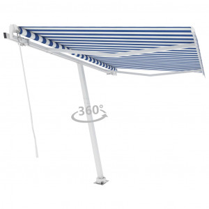 Toldo de pie retráctil manual azul y blanco 300x250 cm D