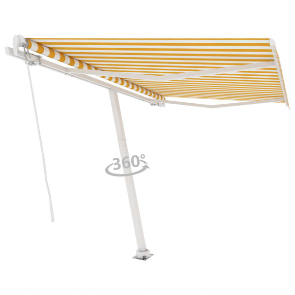 Toldo de pie retráctil manual amarillo y blanco 300x250 cm D