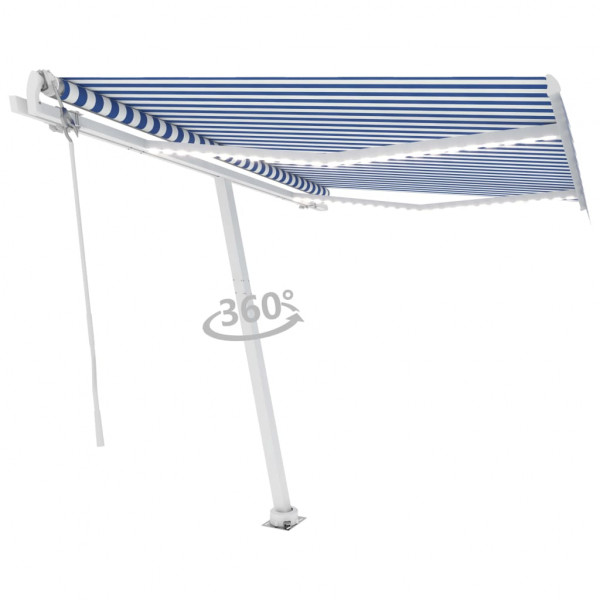 Toldo automático LED sensor de vento azul e branco 350x250 cm D