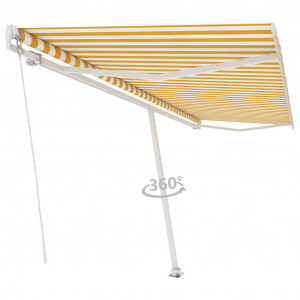 Toldo de pie retráctil manual amarillo y blanco 500x300 cm D