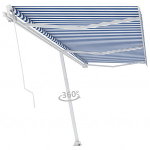 Toldo de pie retráctil manual azul y blanco 600x300 cm D