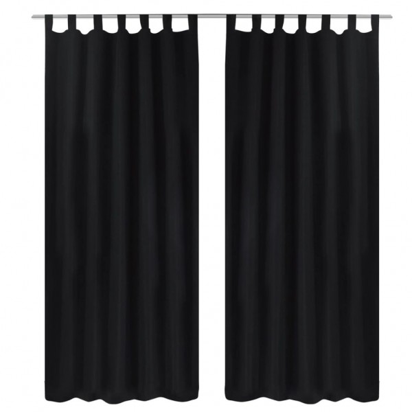 duas cortinas pretas micro-satinadas com trave. 140 x 225 cm D