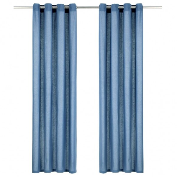 Cortinas con anillas de metal 2 uds algodón azul 140x245 cm D