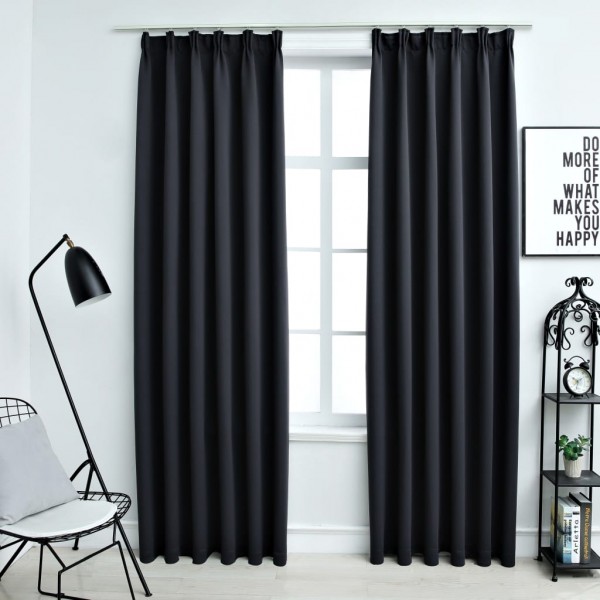 Cortinas opacas com ganchos 2 peças preto 140x225 cm D