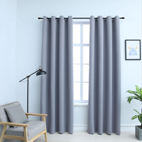 Cortinas opacas com anéis de metal 2 pzs cinza 140x225 cm D