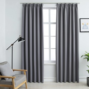 Cortinas opacas con ganchos 2 unidades gris 140x175 cm D