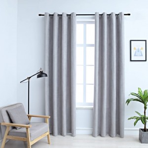 Cortinas opacas com anéis de metal 2 peças cinza 140x225 cm D