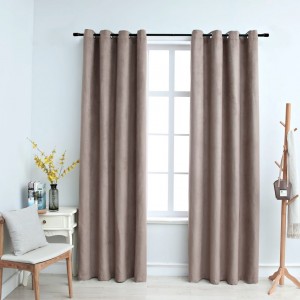 Cortinas opacas con anillas de metal 2 piezas gris topo 140x225 cm D